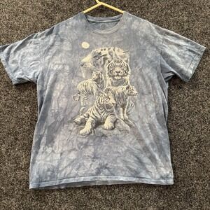 vintage 90s THE MOUNTAIN TIE-DYE WHITE TIGER T-Shirt XL soft nature